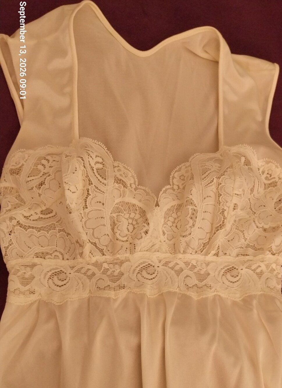 Sleeveless Cream Lace-Accent Nightgown